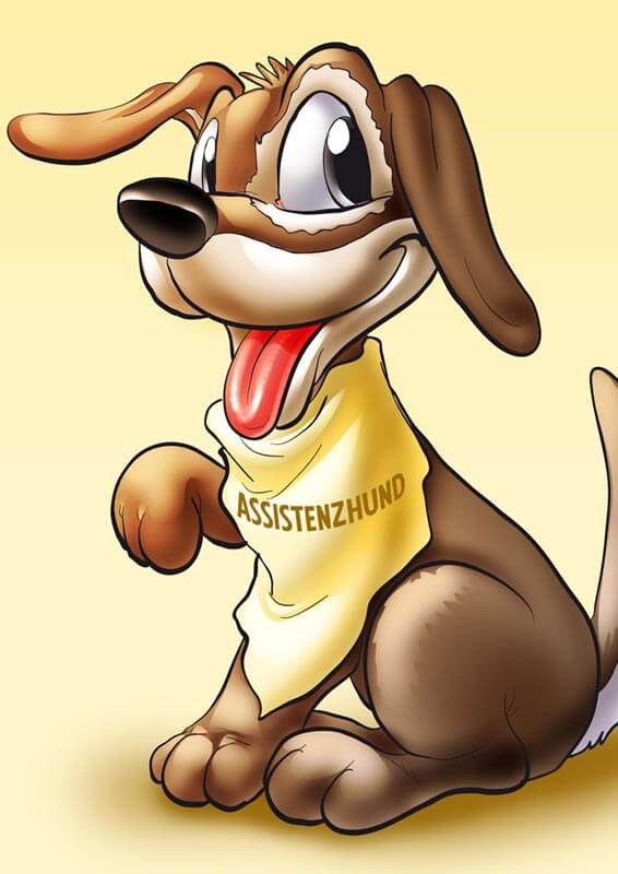 Assistenzhund schaut freundlich, streckt die Zunge raus