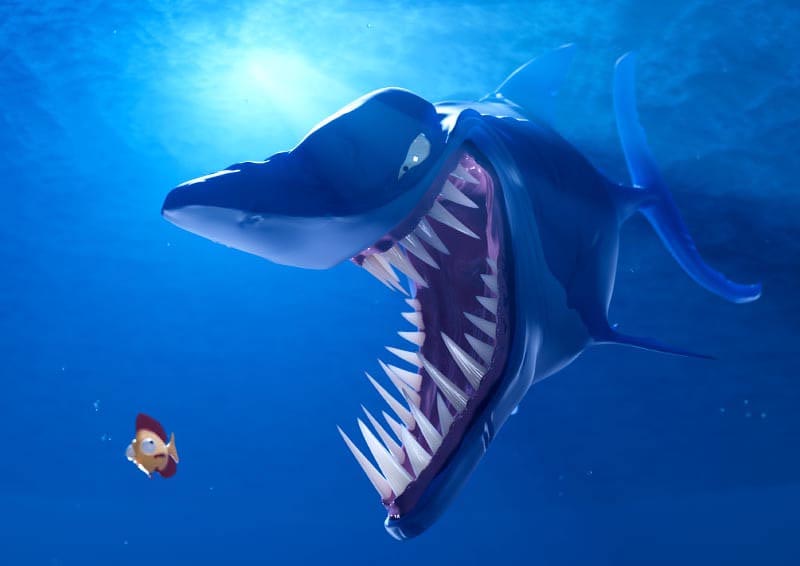 Hai verschluckt kleinen Fisch
