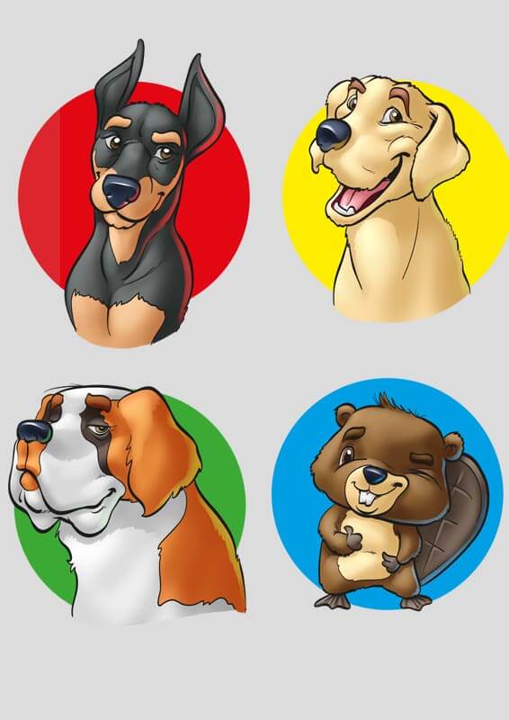 Ein Dobermann, ein Labrador, ein Bernhardiner und ein Biber