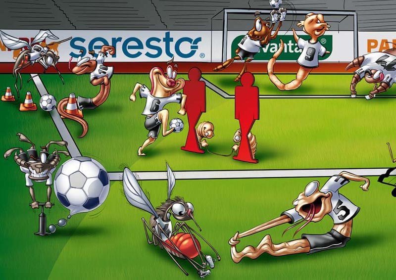 Character Design mehrerer lustiger Parasiten als Werbung für ein Mittel für Haustiere