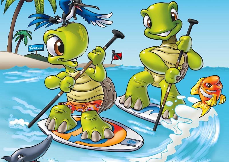 Comiczeichnung zweier Schildkröten auf SUPs